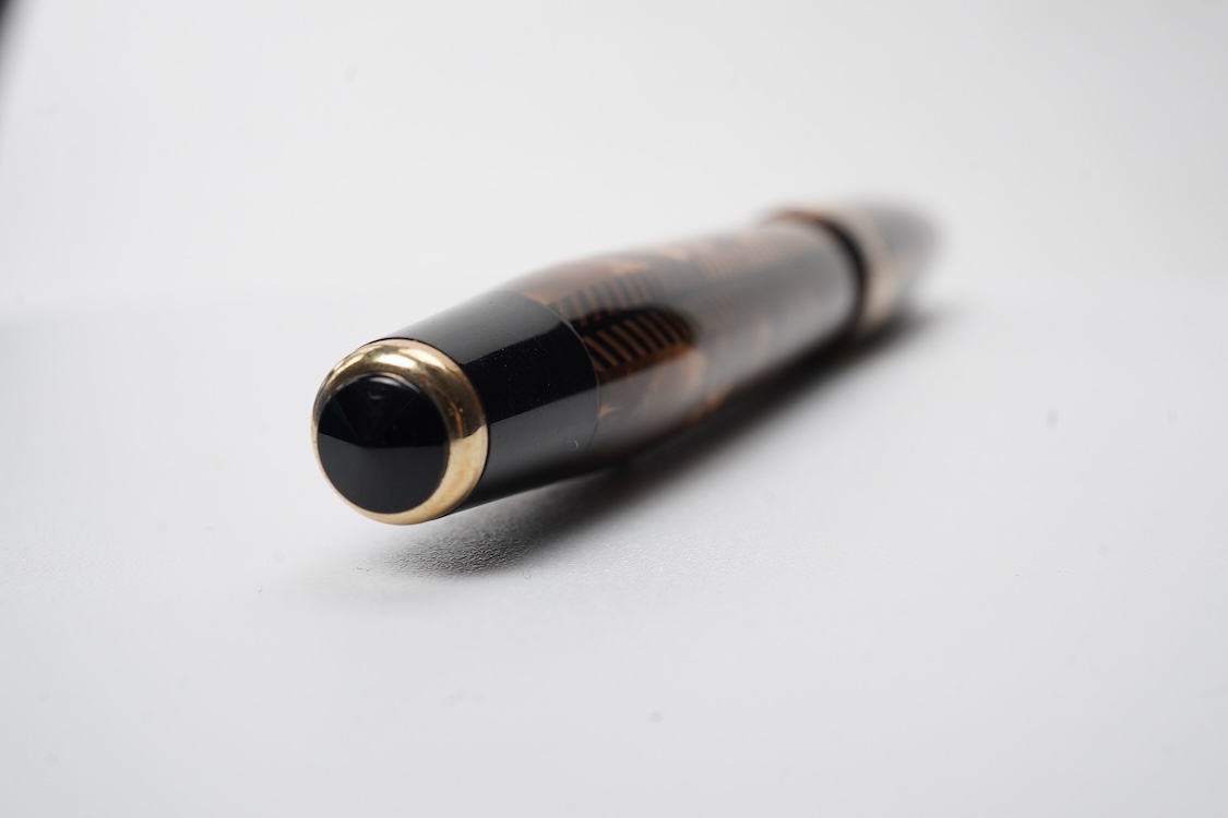 A Parker full size Royal Challenger fountain pen in brown herringbone pattern with Parker 14ct. gold nib - USA